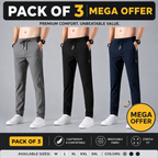 Men’s Premium-Quality Stretch Lycra Pants | Black, Blue & Grey Colors (Pack of 3 Offer 😍)